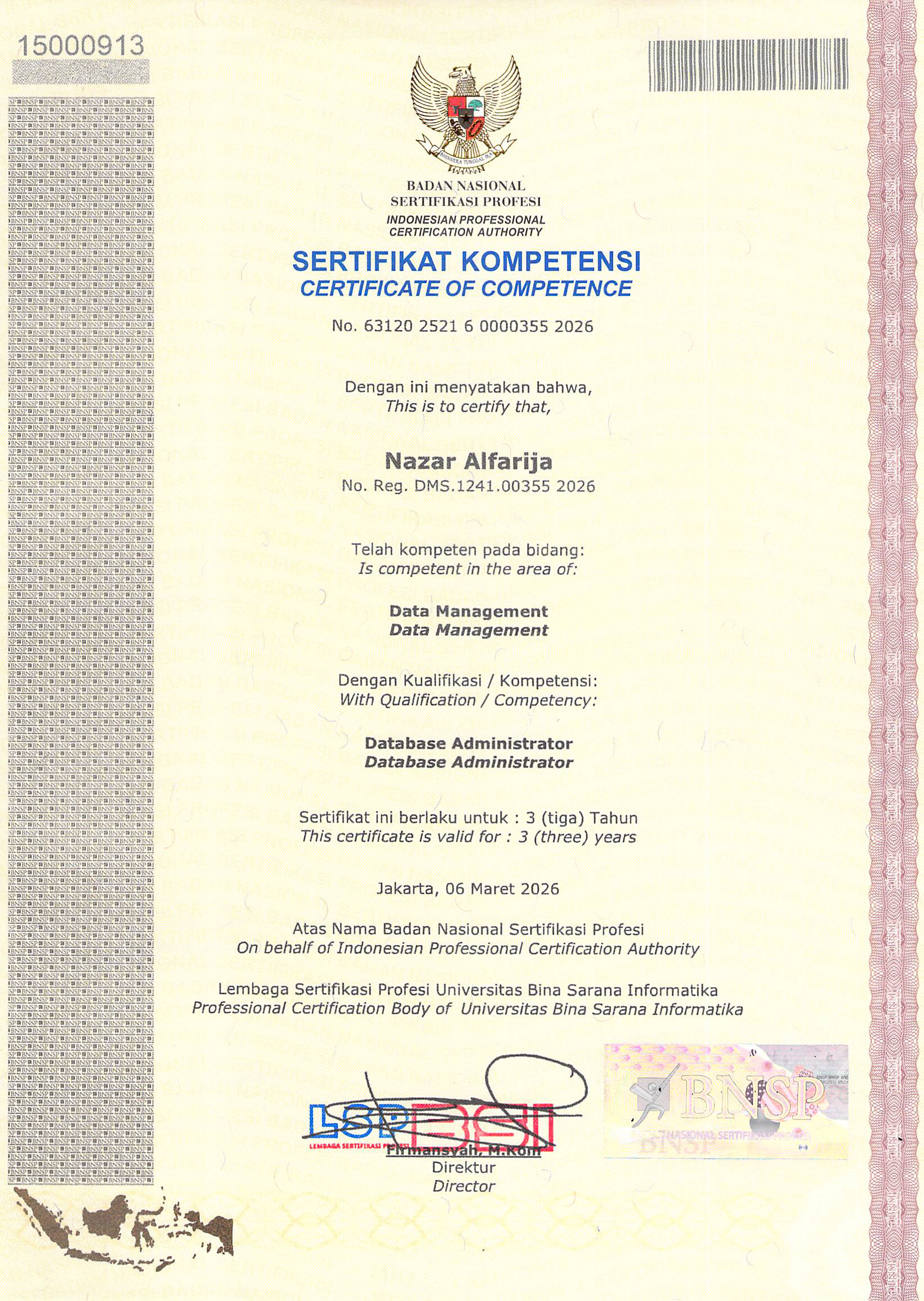 Sertifikat BNSP - Database Administrator